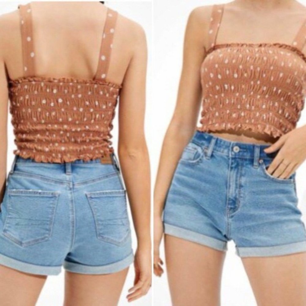 American Eagle Mom Shorts High Rise Cuffed Stretch Denim Medium Wash Size 0